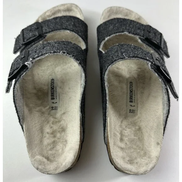 Birkenstock Arizona Shearling Sandal Charcoal Gray Cork Suede Women's 39 Size 8 - Picture 16 of 16